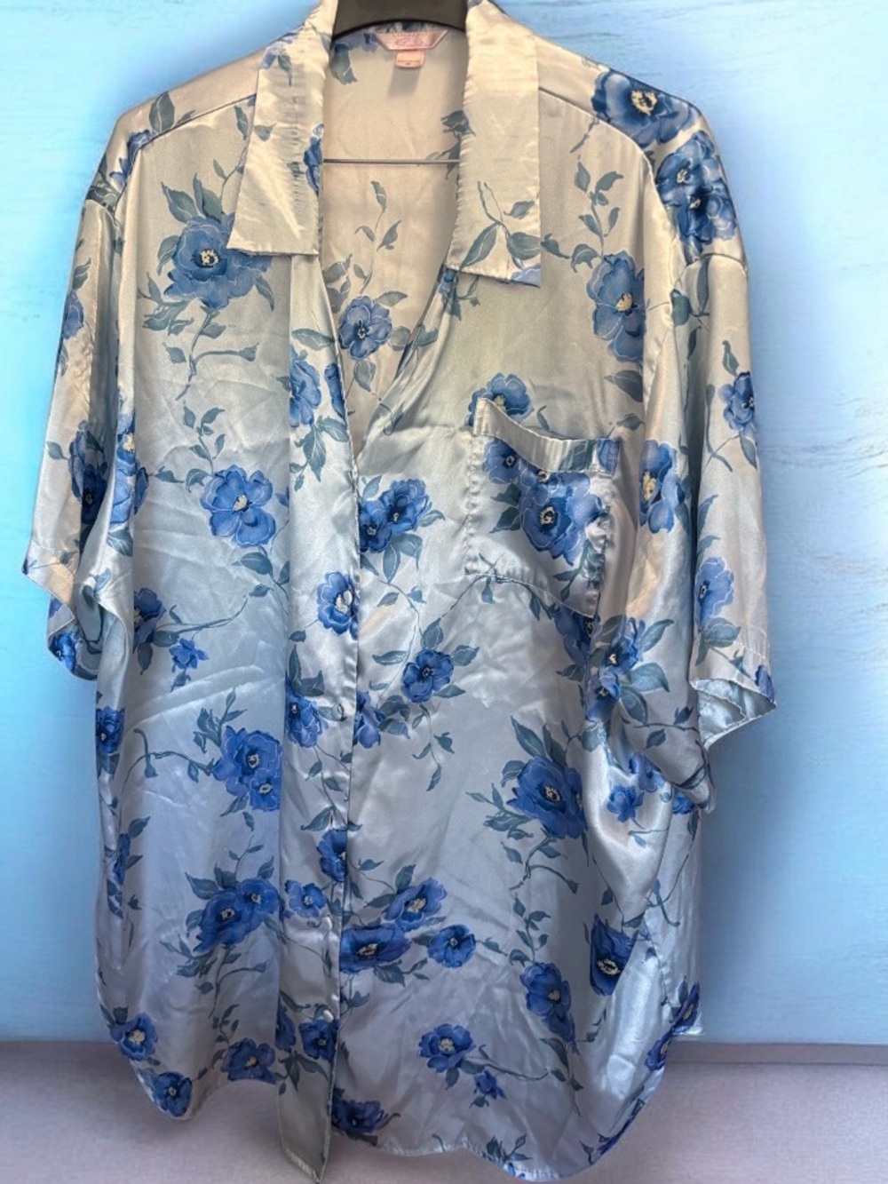 Gossard Light Blue Satin Floral Night Shirt - 3x
